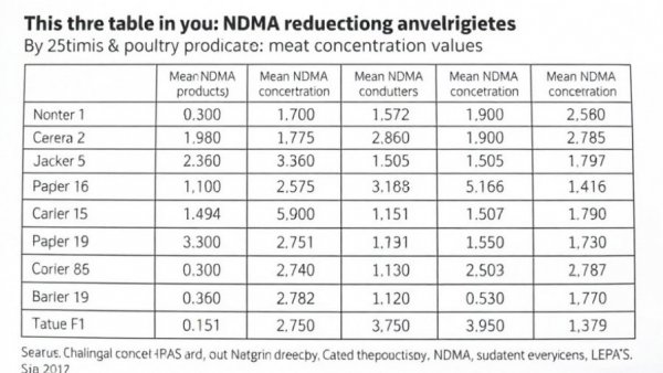 Infographic table of NDMA levels in poultry products.