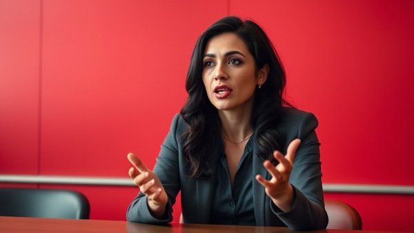 Confident woman discusses startup strategies indoors.