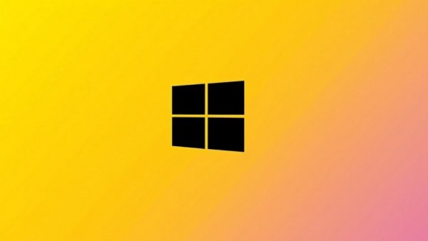 Bold Microsoft logo on yellow background, geometric design.