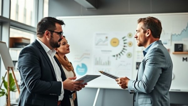 Professionals collaborating on a small business marketing strategy.