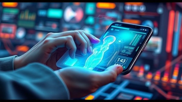 Futuristic smartphone for faster mpox diagnostics with holographic display.