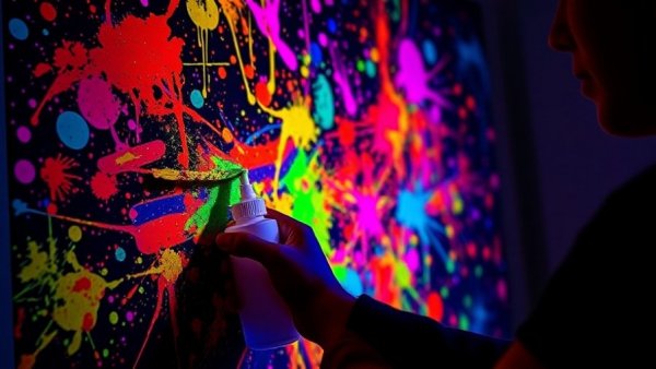Neon paint splatter art in a Los Angeles rage room.
