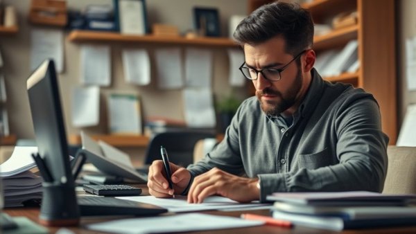 Man focused on tax calculation pondering 'When Do I Pay Tax?'