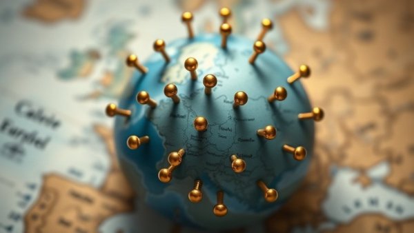 European map globe with gold pins highlighting startups.