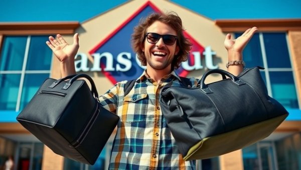 Travel essentials at Sam’s Club with man holding bags.