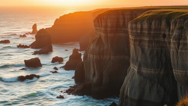 Golden coastal cliffs in Shetland Islands at midsummer highlighting celebrations.