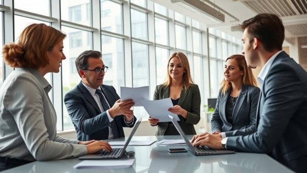 Business team discussing corporate taxes as a business expense in meeting.