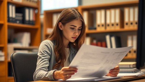 Young woman reviewing small business taxes due at desk.