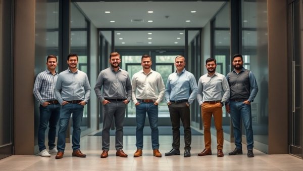 Team of men at enterprise office, discussing AI deployment.
