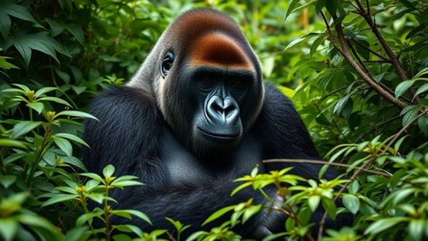 Mountain gorilla in lush jungle, a destination inspired by David Attenborough.