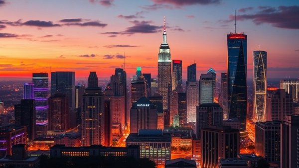 Triangle food scene news: Vibrant city skyline at twilight.