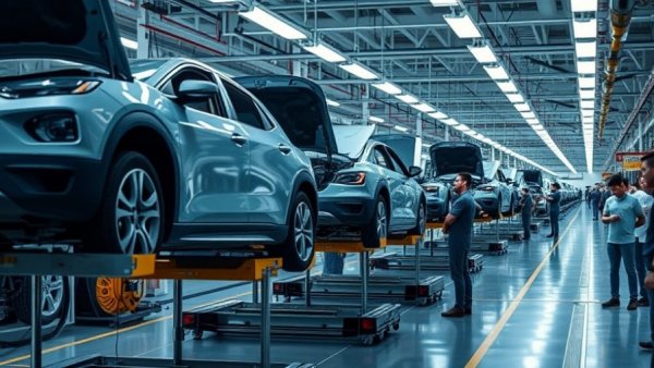 China's Auto Parts Market Impact: Assembly line in automotive factory.