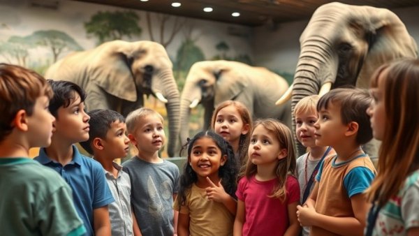 Children exploring African wildlife exhibit at Houston Museum of Natural Sciences