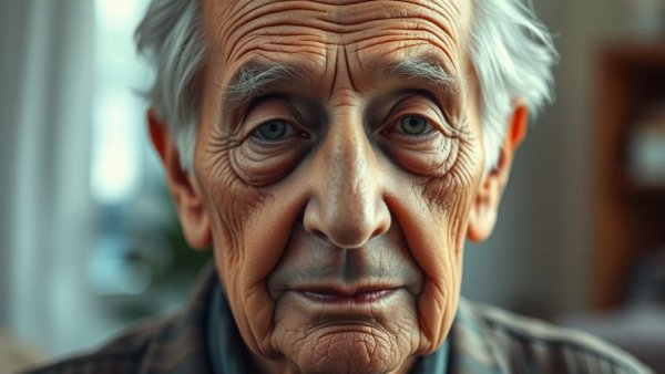 Portrait with puzzle pieces symbolizing dementia complexity.