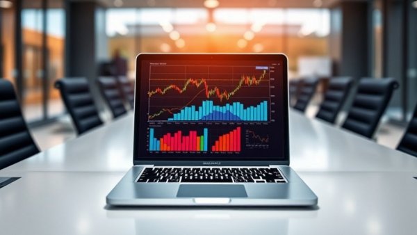 Colorful financial graphs on a laptop in a corporate setting, illustrating current corporate lending rates.