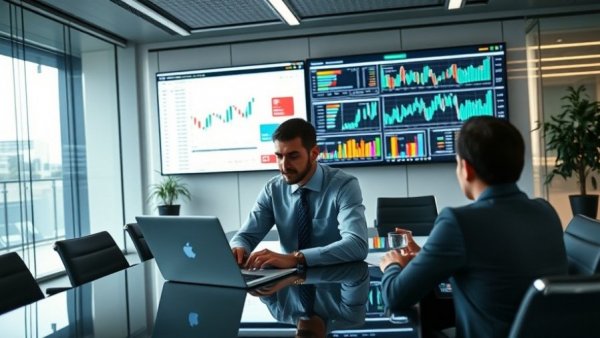 Modern office with financial charts; current corporate lending rates.