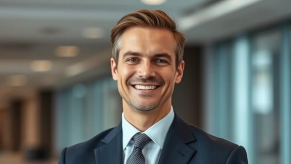 Smiling businessman indoors, retail returns impact on profitability concept