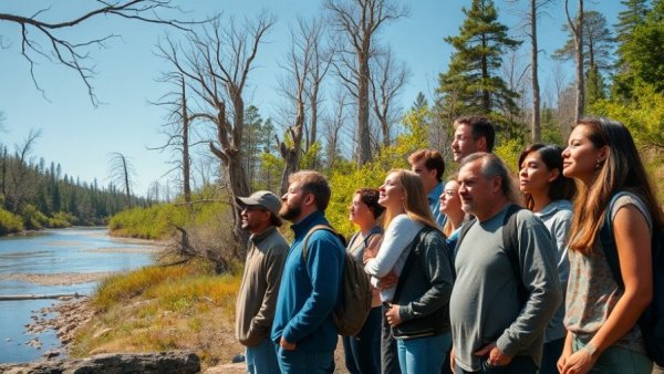 Group observing nature by river in Hope for the Guadalupe documentary.