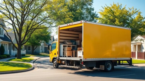 Moving truck on suburban street for Sun Belt relocation costs