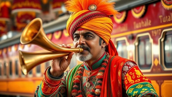 Traditional performer by the Maharajas' Express luxury train experience.
