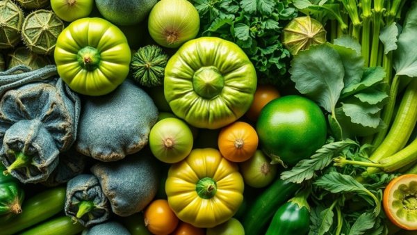 Green fruits and vegetables for gut health, vibrant display.