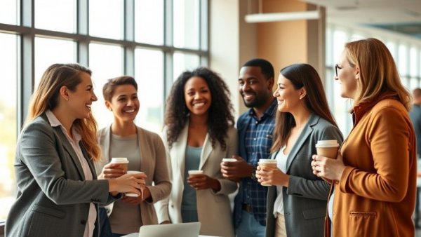 Group discussing benefits of customer loyalty in a modern office.