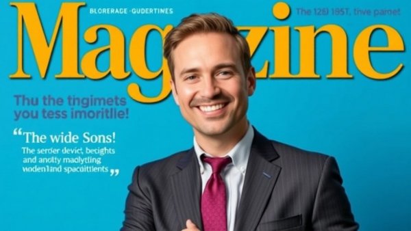 Confident man on marketing cover, highlighting transformational leadership and innovation.