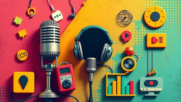 Podcast illustration highlighting multimedia and graphs.
