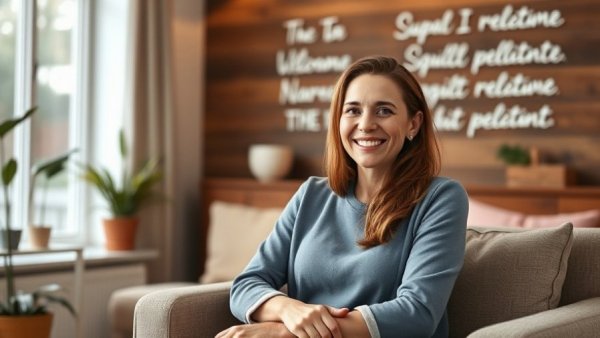 Cozy interior of crisis pregnancy center with smiling counselor.