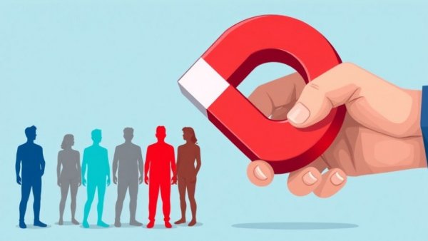 Illustration of magnet attracting people for lead conversion rates.