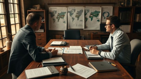 Strategic marketing plan setup with charts and notes on wooden desk.