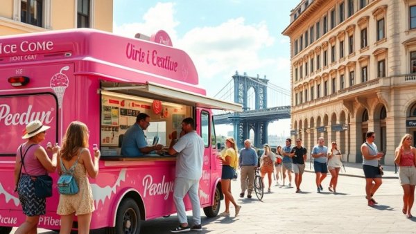 Ice cream truck on a busy street during summer, Starting a Summer Business.