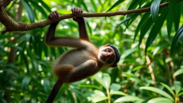 Spider monkey in Costa Rica jungle, vibrant foliage