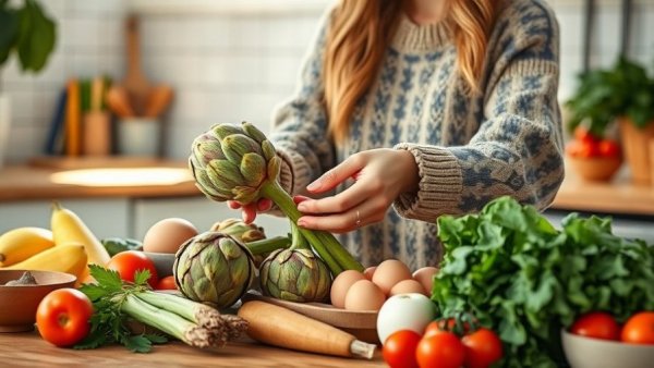 Woman preparing healthy vegetables in kitchen for mitochondrial health diet