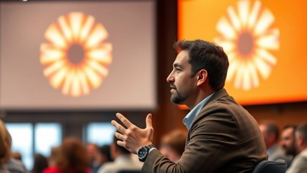 Confident speaker discussing AI job predictions.
