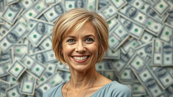 Smiling woman in front of US dollar bills, representing fixed-rate mortgage myth.