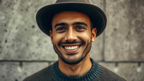 Portrait of a man in a hat, casual expression, personal branding.