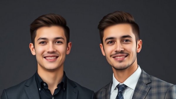 Portrait of two young men in suits, oncology-specific AI experts.