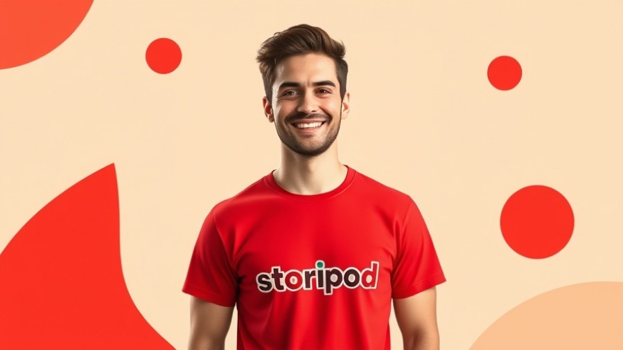 Confident man in Storipod shirt, embodying resilience in business with vibrant geometric design.