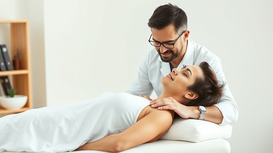 Confident chiropractor gently treating a relaxed patient, showcasing relief in soft morning light.