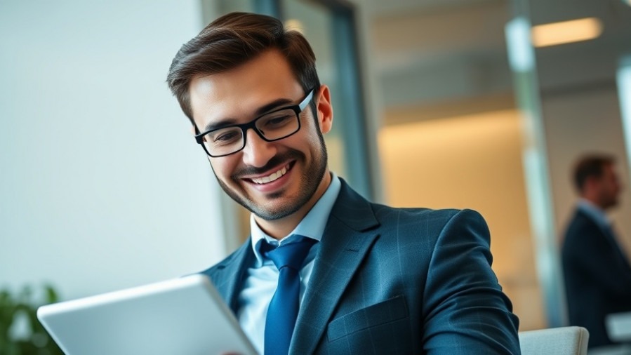 Confident manager reviewing payroll software features on a tablet, showcasing affordable payroll services.