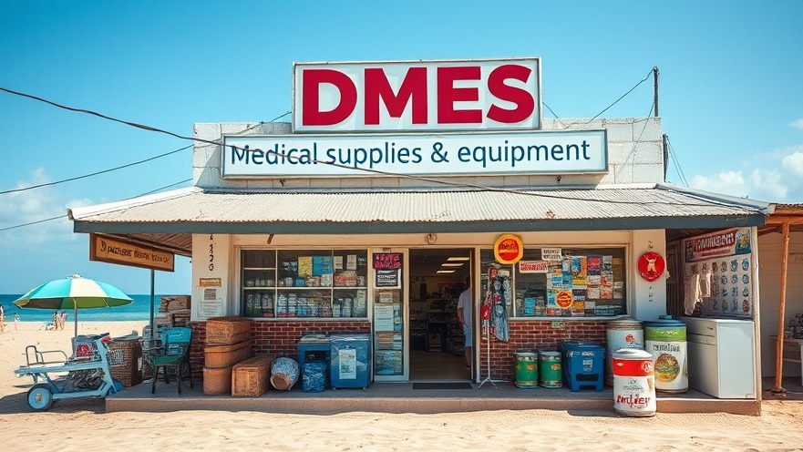 DMES Medical Supplies & Equipment store on a beach, providing essential supplies.