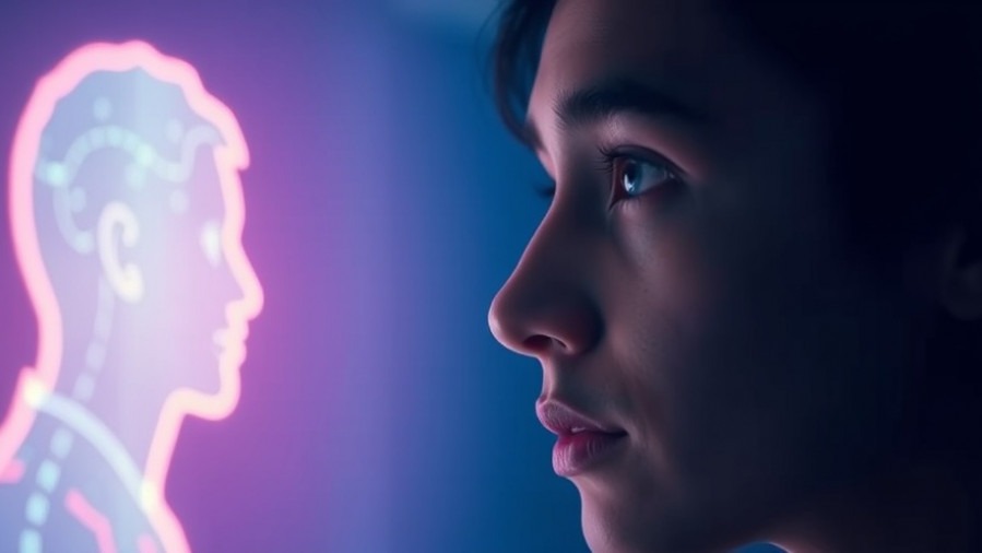 Person inspired by dynamic AI customization, gazing at glowing profile silhouette.