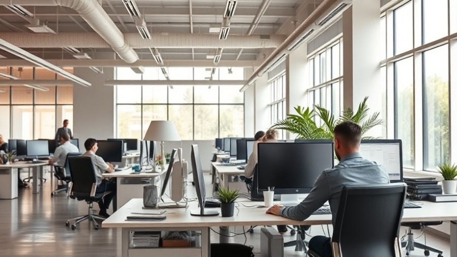 Modern office showcasing professionals collaborating, reflecting shared mobility trends.