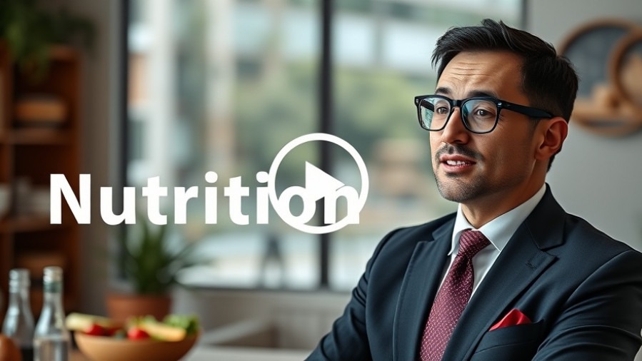 Professional speaker discussing nutrition education with healthy eating visuals.