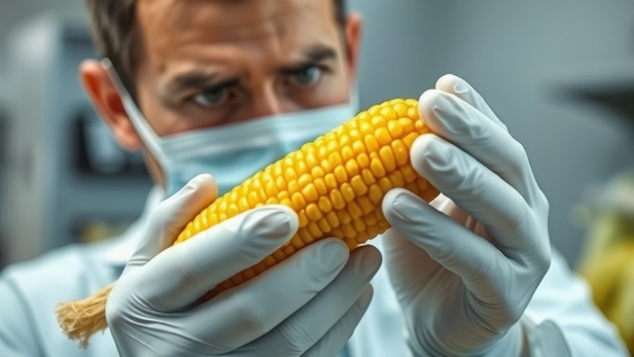 Concerned healthcare worker inspects corn for mycotoxins in a lab setting.