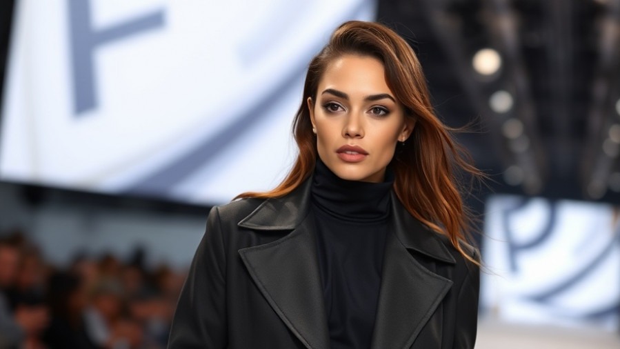 High-fashion model exuding confidence on the runway, showcasing sustainability in fashion.