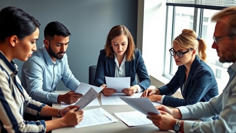 Diverse Florida professionals collaborate on documents, discussing E-Verify and insurance regulations.