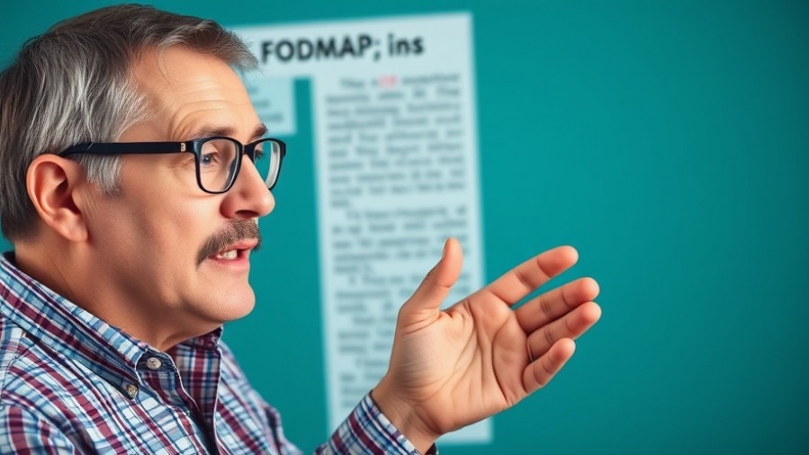 Middle-aged man discussing IBS dietary management using a low FODMAP diet.