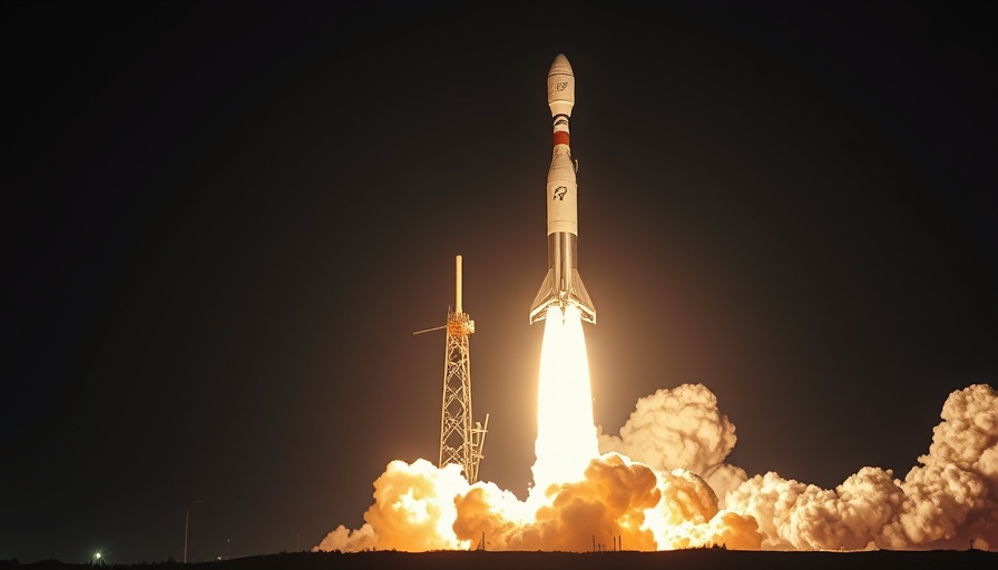Falcon 9 launch at night with fiery exhaust in dark sky.